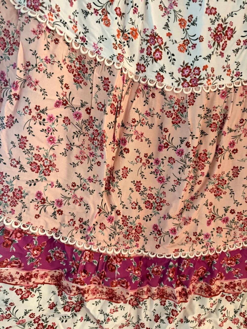 ARULA Boho Tiered Maxi Skirt in Rust, Cream, Pink - Picture 2 of 4